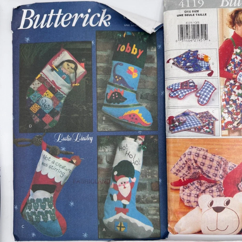 UNCUT Vintage Sewing Pattern Lot | Christmas Stockings Aprons Handbags 5pc OSZ